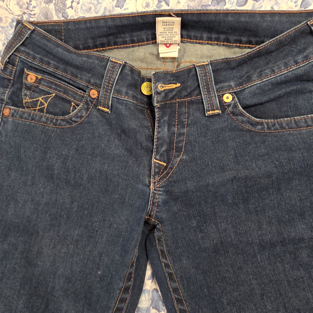Dark Blue Women's Boot-Cut Jeans with Contrast Stitching